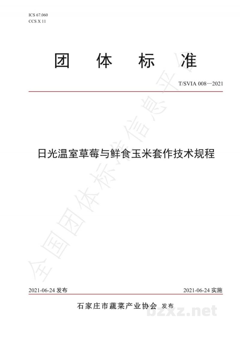 T/SVIA 008-2021日光温室草莓与鲜食玉米套作技术规程