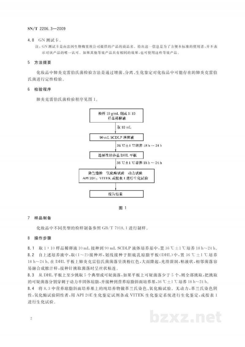 SN/T 2206.3-2009化妆品微生物检验方法　第3部分：肺炎克雷伯氏菌