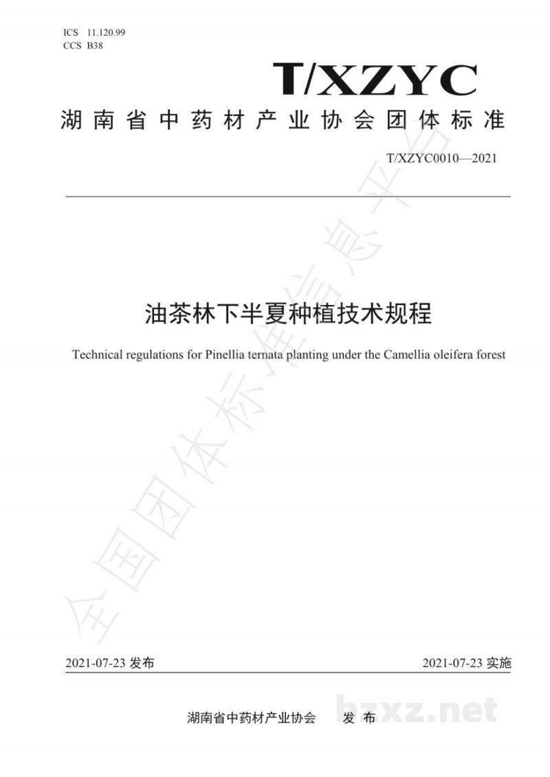 T/XZYC 0010-2021油茶林下半夏种植技术规程 T/XZYC 0010-2021油茶林下半夏种植技术规程