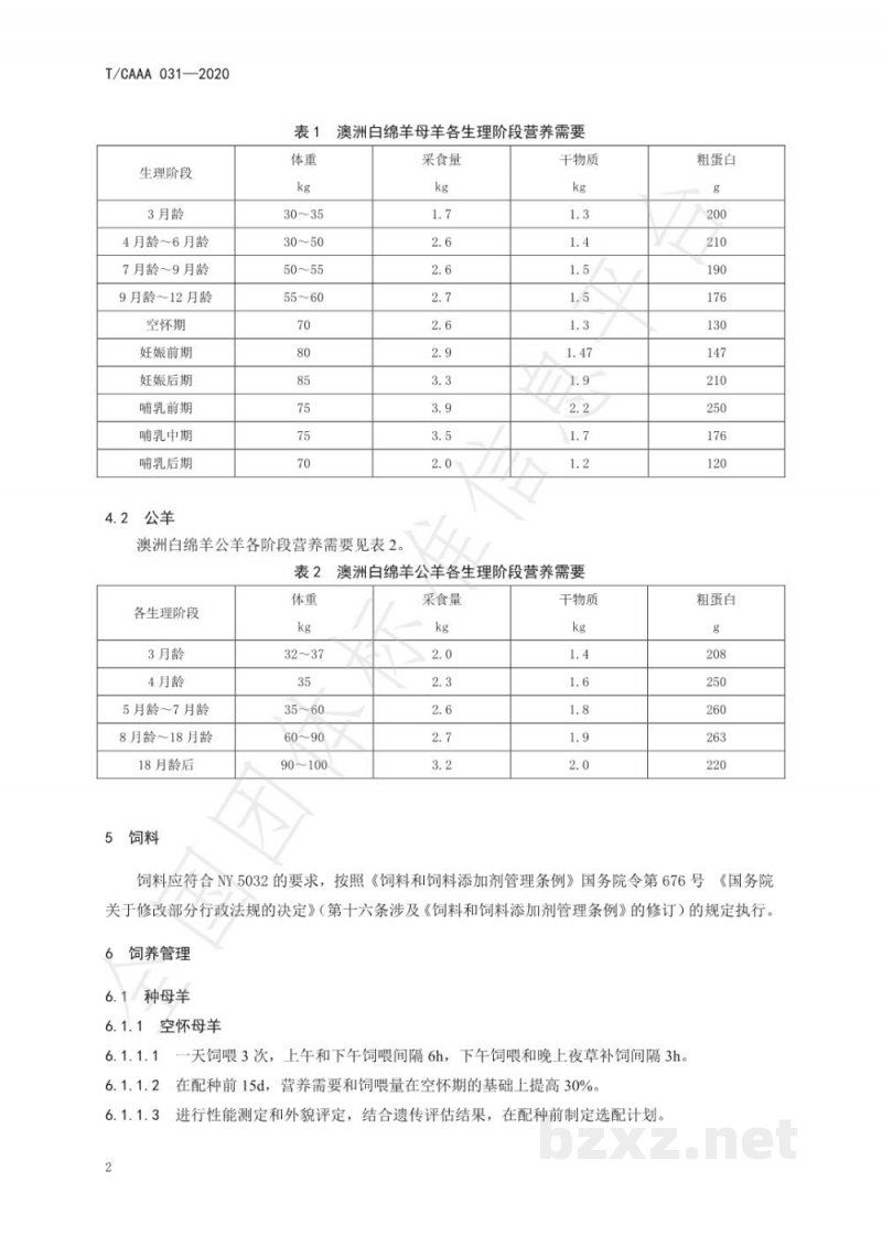 T/CAAA 031-2020澳洲白绵羊饲养管理规程 T/CAAA 031-2020澳洲白绵羊饲养管理规程