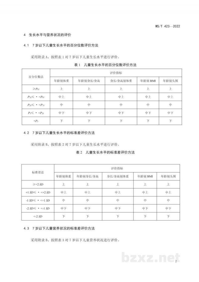 WS/T 423-20227岁以下儿童生长标准 WS/T 423-20227岁以下儿童生长标准