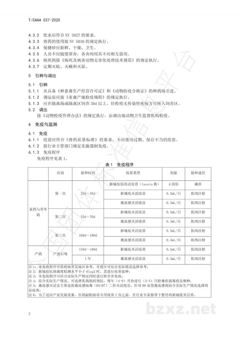 T/CAAA 037-2020鸽场防疫技术规范 T/CAAA 037-2020鸽场防疫技术规范