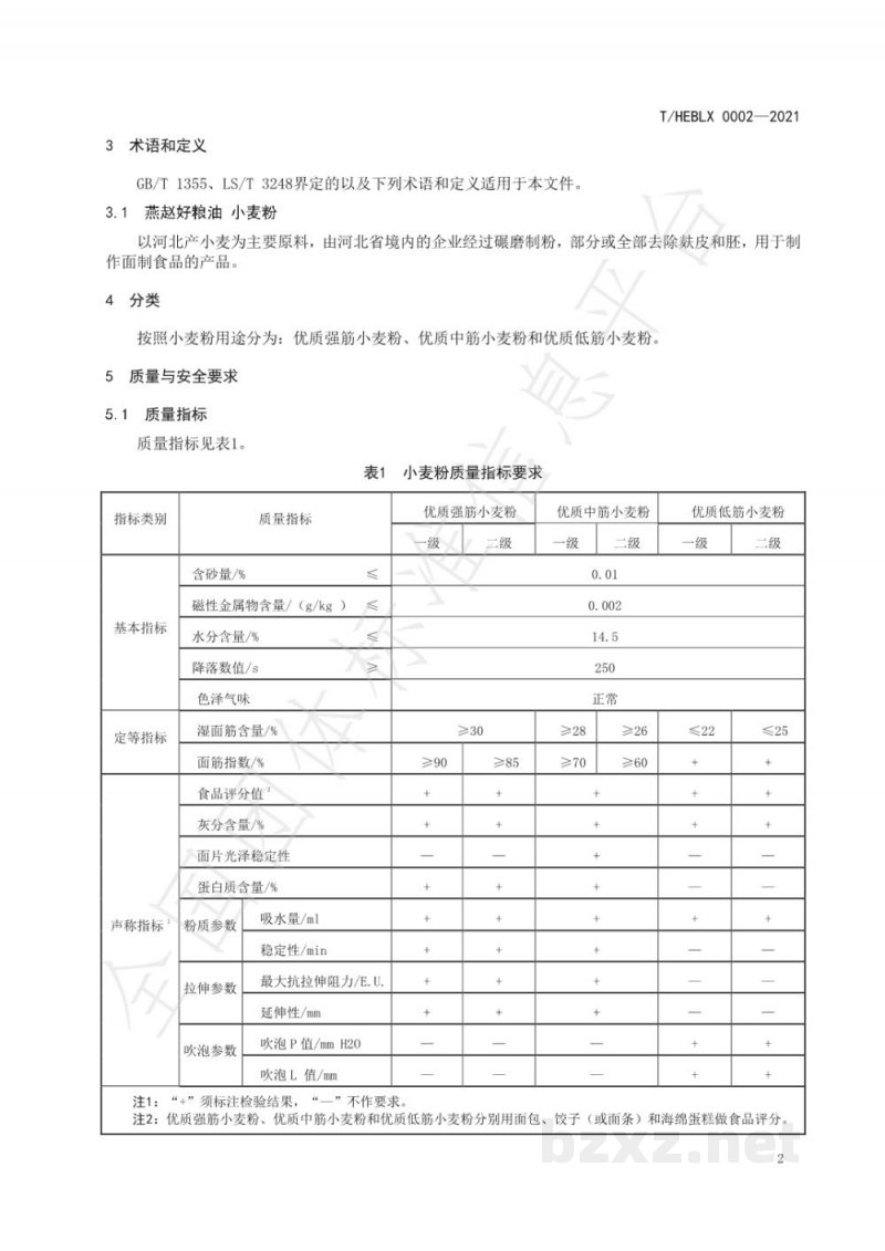 T/HEBLX 0002-2021《燕赵好粮油 小麦粉》 T/HEBLX 0002-2021《燕赵好粮油 小麦粉》