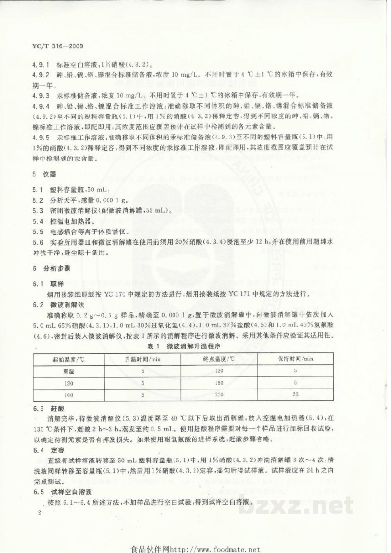 YC/T 316-2009烟用接装纸和烟用接装纸原纸中砷、铅、镉、铬、镍、汞的测定 电感耦合等离子体质谱法 YC/T 316-2009烟用接装纸和烟用接装纸原纸中砷、铅、镉、铬、镍、汞的测定 电感耦合等离子体质谱法