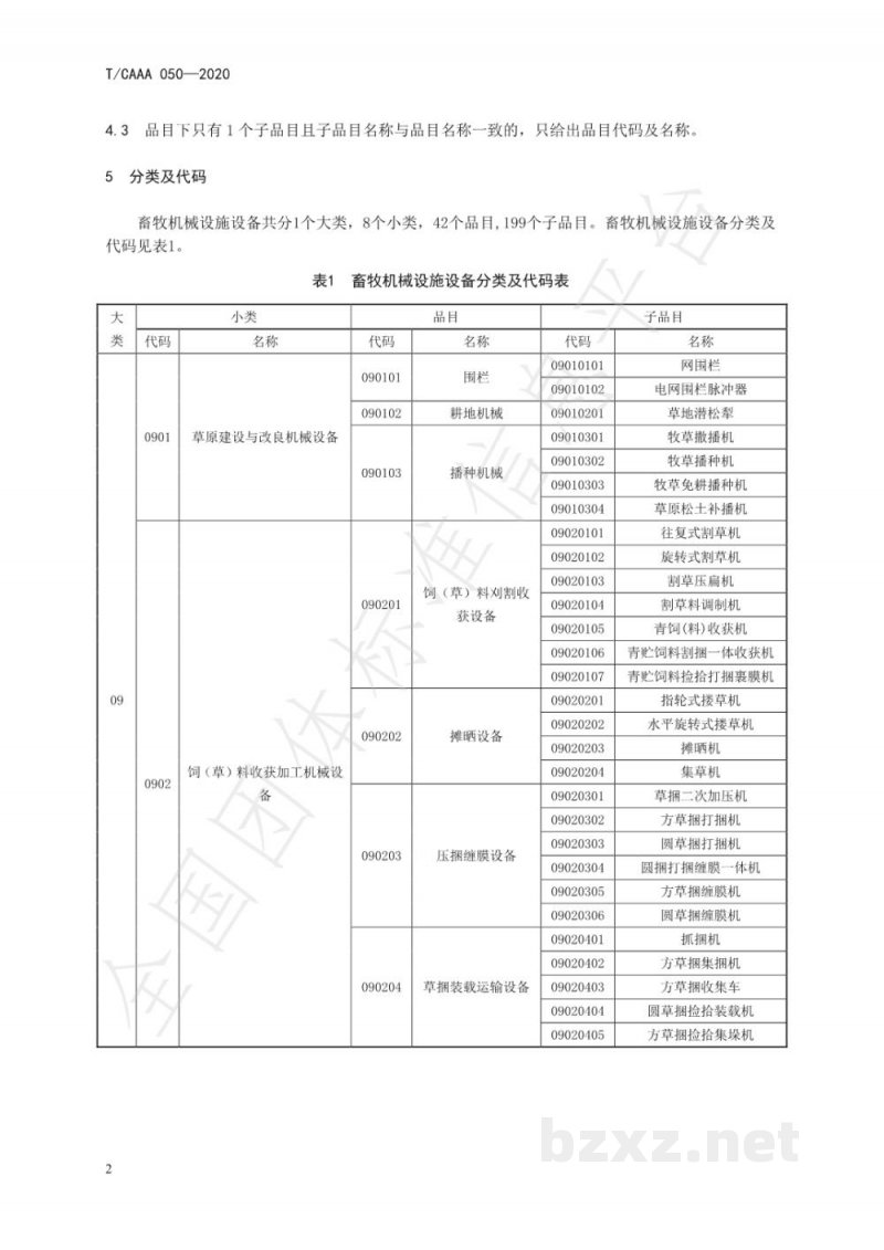 T/CAAA 050-2020畜牧机械设施设备分类 T/CAAA 050-2020畜牧机械设施设备分类