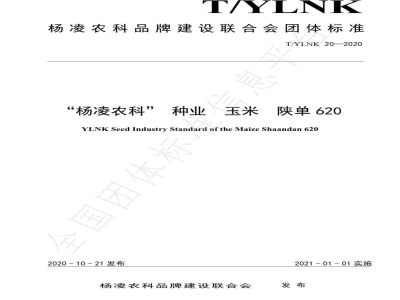 T/YLNK 20-2020“杨凌农科” 种业  玉米  陕单620