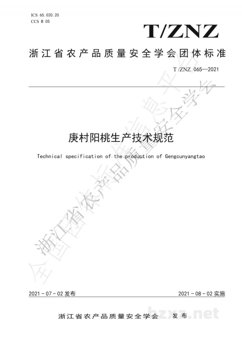 T/ZNZ 065-2021庚村阳桃生产技术规范