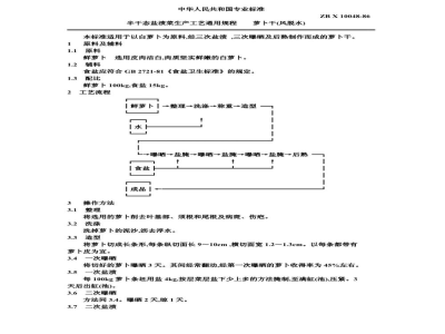 ZB X 10048-86半干态盐渍菜生产工艺通用规程 萝卜干(风脱水)