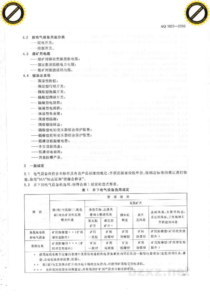 AQ 1023-2006 煤矿井下低压供电系统及装备通用安全技术要求 AQ 1023-2006 煤矿井下低压供电系统及装备通用安全技术要求