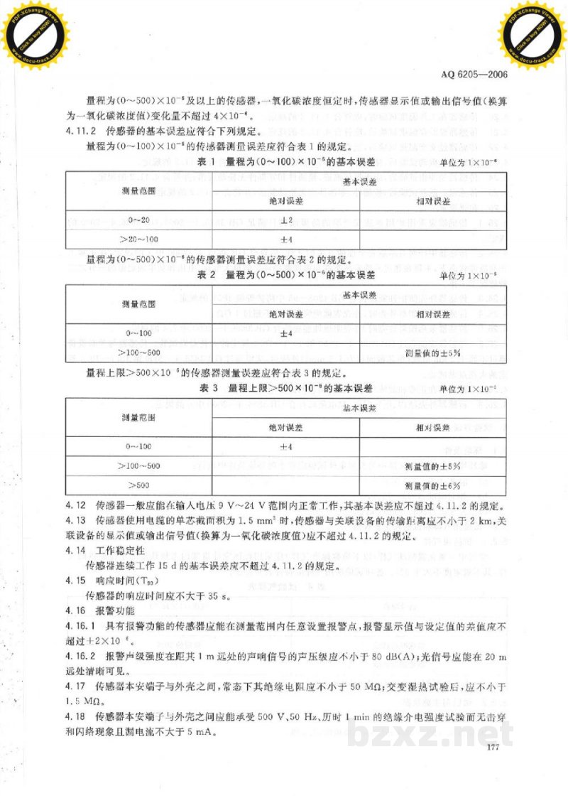 AQ 6205-2006 煤矿用电化学式一氧化碳传感器 AQ 6205-2006 煤矿用电化学式一氧化碳传感器