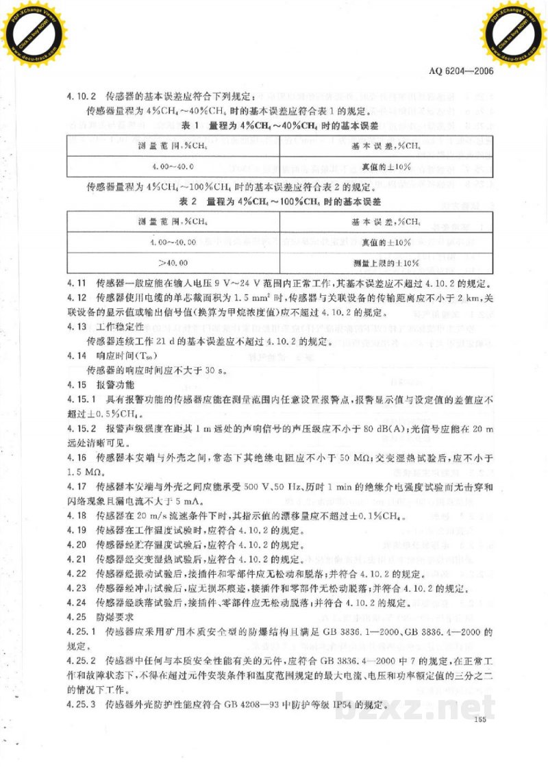 AQ 6204-2006 瓦斯抽放用热导式高浓度甲烷传感器