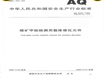 AQ 6202-2006 煤矿甲烷检测用载体催化元件