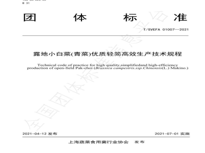 T/SVEFA 01007-2021露地小白菜(青菜)优质轻简高效生产技术规程