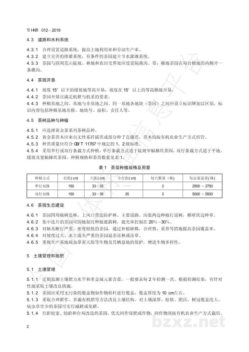 T/HNTI 012-2019湘西黄金茶 有机茶生产技术规范 T/HNTI 012-2019湘西黄金茶 有机茶生产技术规范