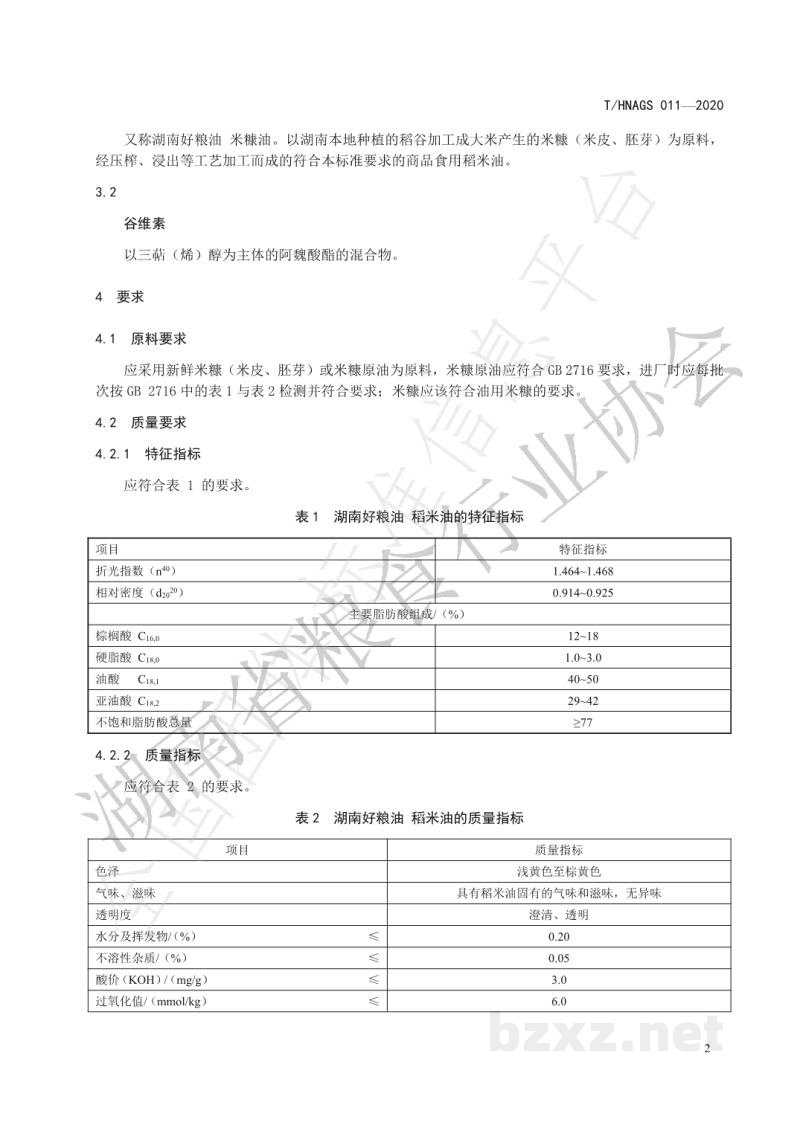 T/HNAGS 011-2020湖南好粮油 稻米油 T/HNAGS 011-2020湖南好粮油 稻米油