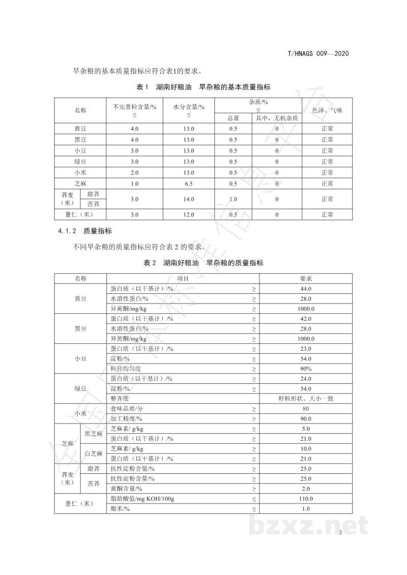 T/HNAGS 009-2020湖南好粮油 旱杂粮 T/HNAGS 009-2020湖南好粮油 旱杂粮