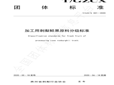 T/GZCX 001-2020加工用刺梨鲜果原料分级标准