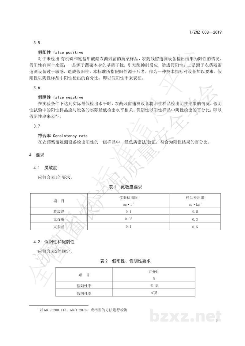 T/ZNZ 008-2019酶抑制率法农药残留速测设备性能要求 T/ZNZ 008-2019酶抑制率法农药残留速测设备性能要求