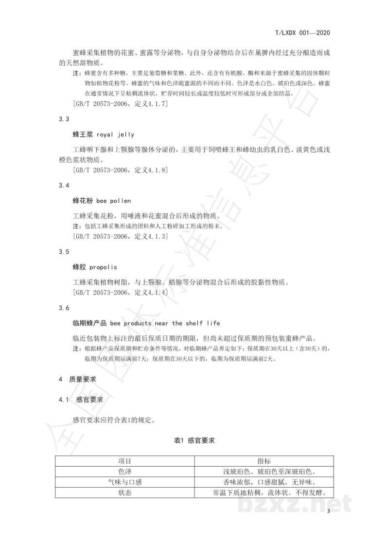 T/LXDX 001-2020蜂产品流通规范 T/LXDX 001-2020蜂产品流通规范