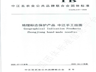 T/ZJPLH 01-2020《地理标志保护产品  中江手工挂面》