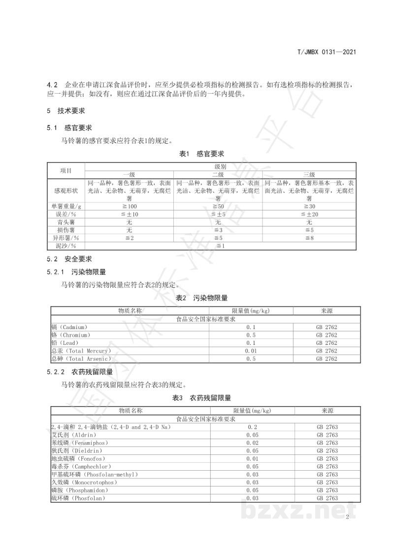 T/JMBX 0131-2021江深食品 马铃薯