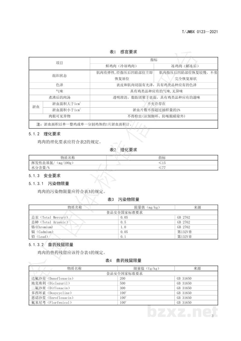 T/JMBX 0123-2021江深食品 鸡肉 T/JMBX 0123-2021江深食品 鸡肉