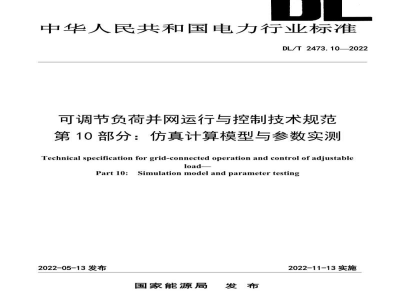 DL/T 2473.10—2022 可调节负荷并网运行与控制技术规范 第10部分：仿真计算模型与参数实测