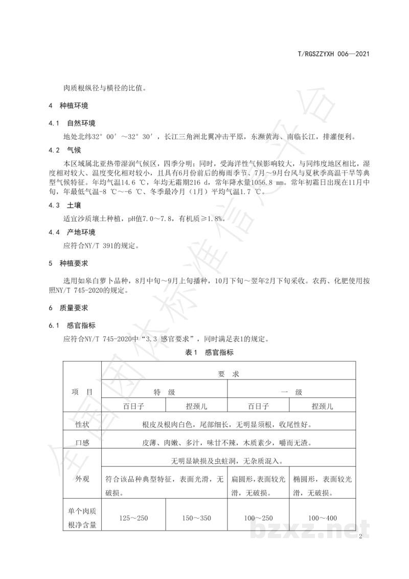 T/RGSZZYXH 006-2021如皋白萝卜 T/RGSZZYXH 006-2021如皋白萝卜
