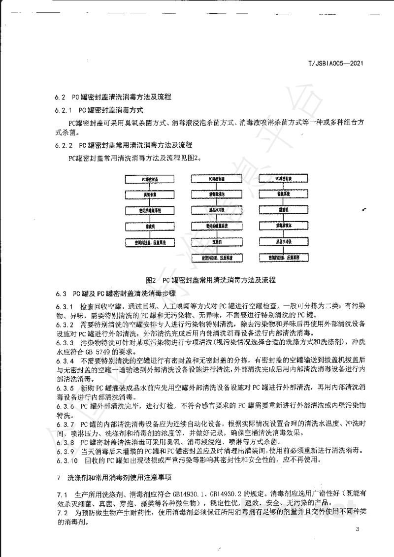 T/JSBIA 005-2021桶装饮用水PC罐及PC罐密封盖清洗消毒卫生规范 T/JSBIA 005-2021桶装饮用水PC罐及PC罐密封盖清洗消毒卫生规范