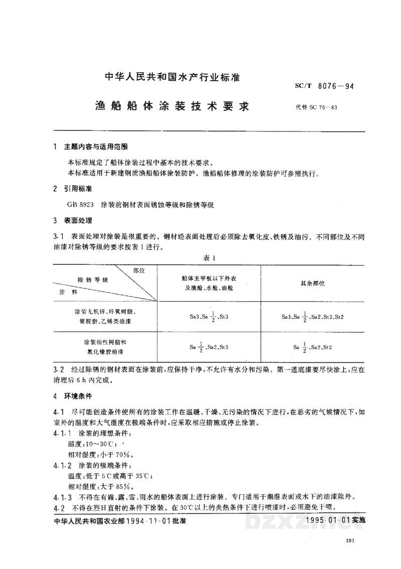 SC/T 8076-1994渔船船体涂装技术要求 SC/T 8076-1994渔船船体涂装技术要求
