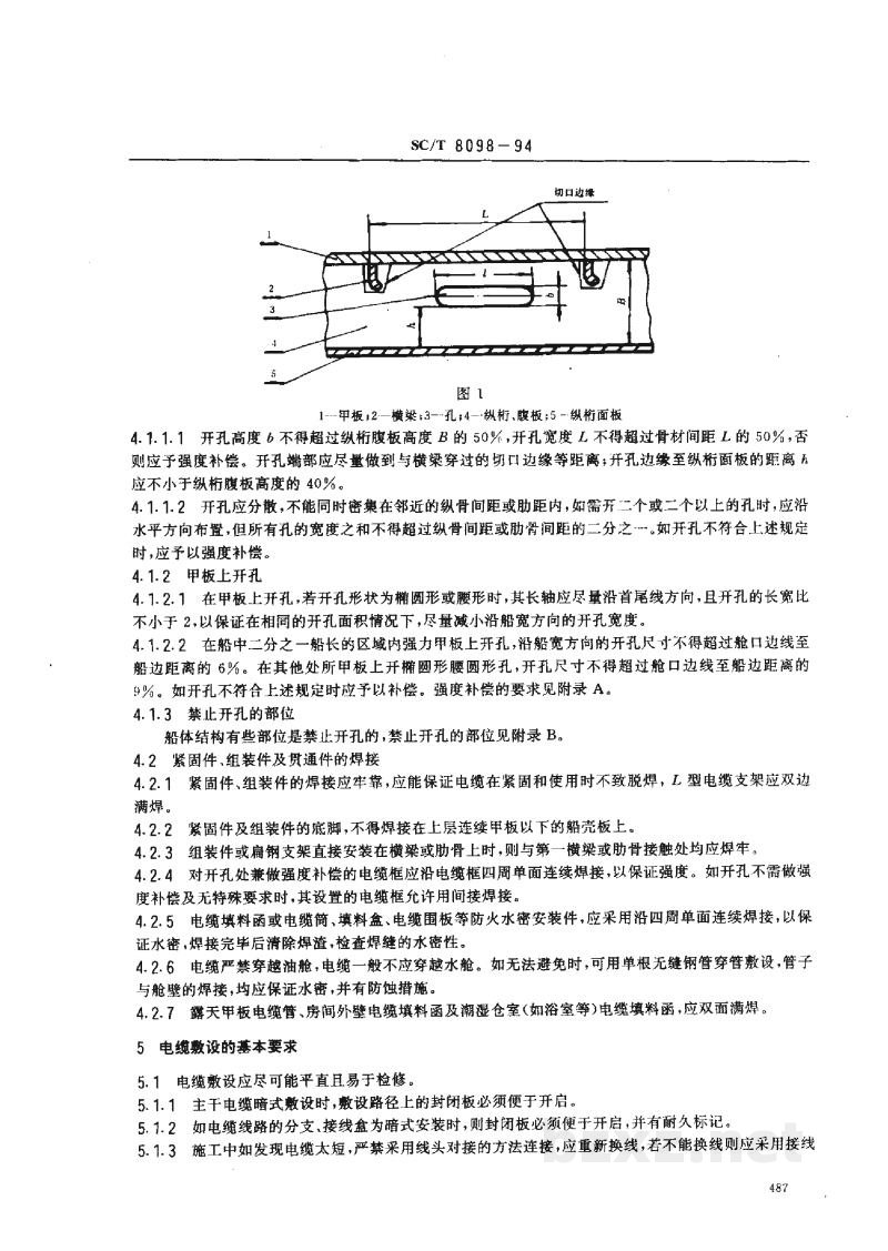 SC/T 8098-1994渔船电缆敷设技术要求 SC/T 8098-1994渔船电缆敷设技术要求