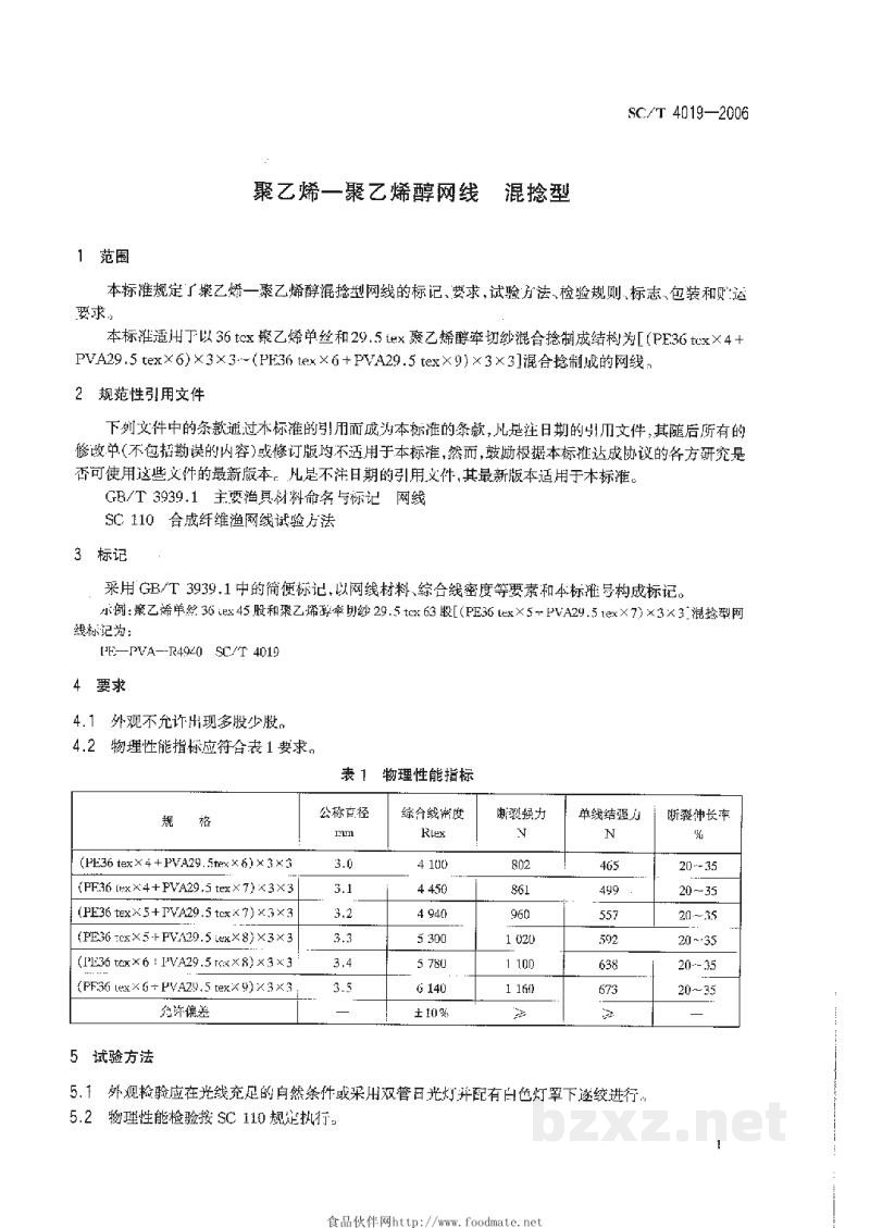 SC/T 4019-2006聚乙烯——聚乙烯醇网线混捻型 SC/T 4019-2006聚乙烯——聚乙烯醇网线混捻型