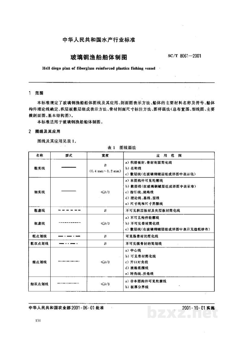 SC/T 8061-2001玻璃钢渔船船体制图 SC/T 8061-2001玻璃钢渔船船体制图