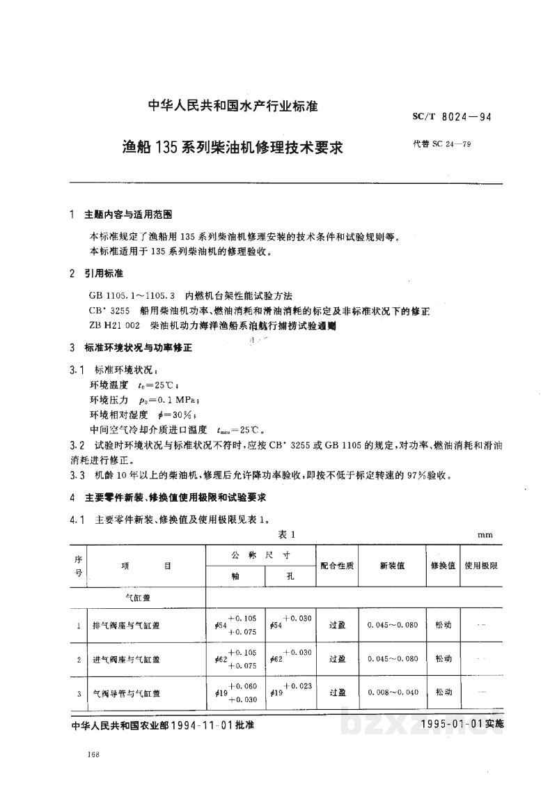 SC/T 8024-1994渔船135系列柴油机修理技术要求 SC/T 8024-1994渔船135系列柴油机修理技术要求
