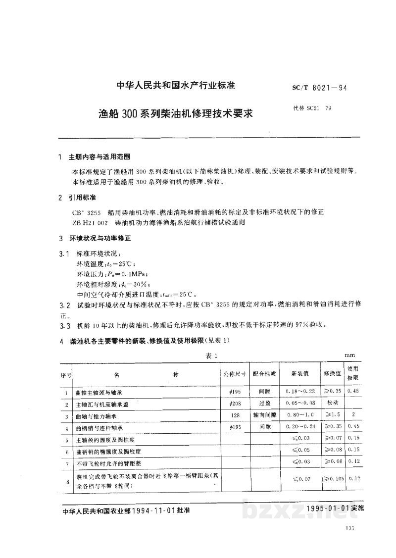 SC/T 8021-1994渔船300系列柴油机修理技术要求 SC/T 8021-1994渔船300系列柴油机修理技术要求
