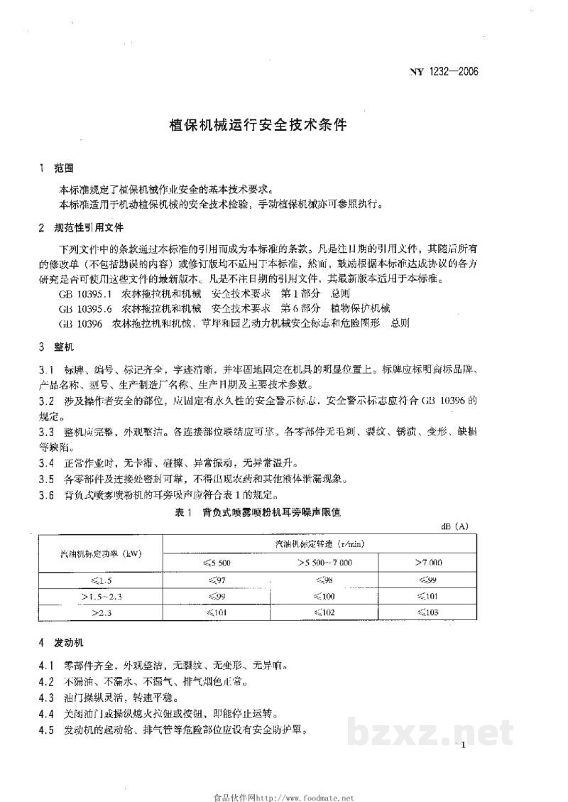 NY 1232-2006植保机械运行安全技术条件 NY 1232-2006植保机械运行安全技术条件