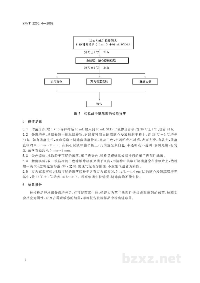 SN/T 2206.4-2009化妆品微生物检验方法 第4部分:链球菌 SN/T 2206.4-2009化妆品微生物检验方法 第4部分:链球菌