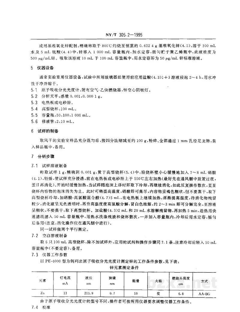 NY/T 305.2-1995有机肥料锌的测定方法 NY/T 305.2-1995有机肥料锌的测定方法