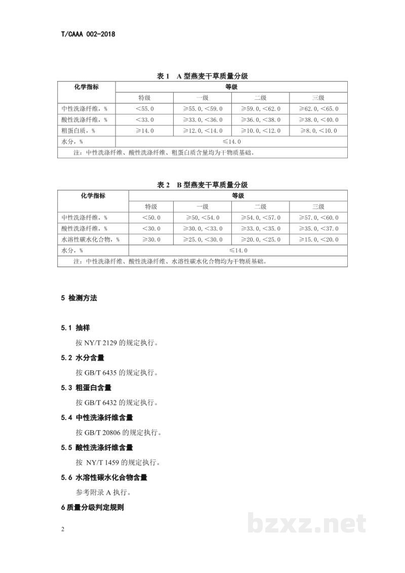 T/CAAA 002-2018燕麦 干草质量分级 T/CAAA 002-2018燕麦 干草质量分级