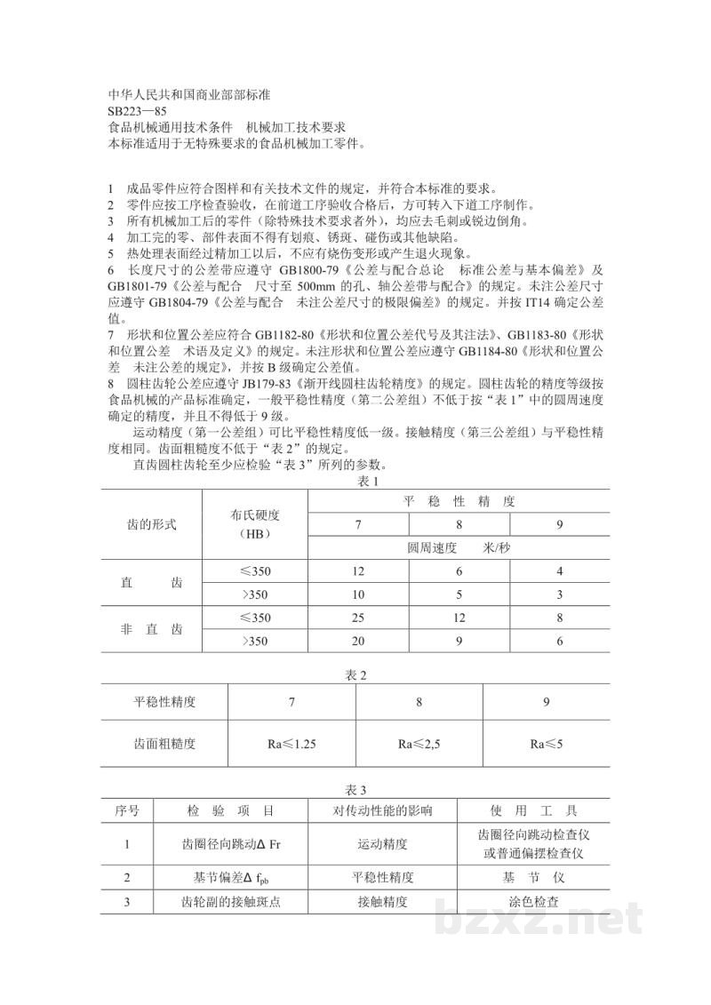 SB 223-1985食品机械通用技术条件 机械加工技术要求 SB 223-1985食品机械通用技术条件 机械加工技术要求