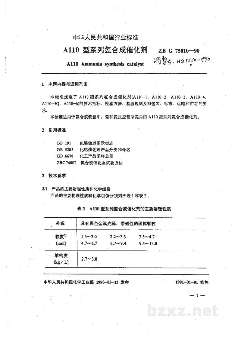 HG 3550-1990A110系列氨合成催化剂 HG 3550-1990A110系列氨合成催化剂