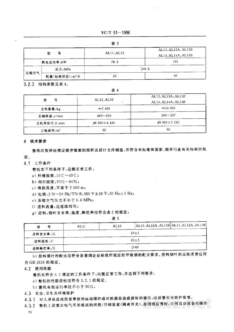 YC/T 51-1996烟草机械 AL11～14型立式打叶机 