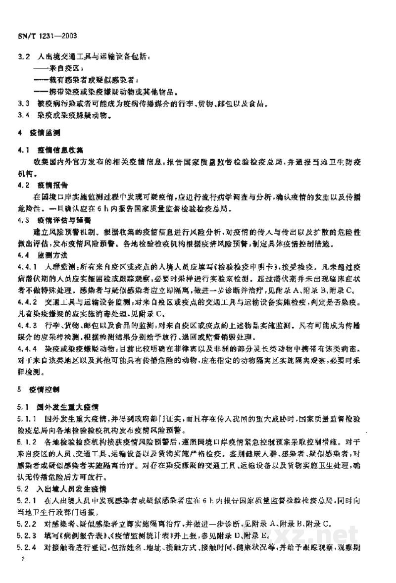 SN/T 1231-2003国境口岸埃波拉-马尔堡出血热疫情监测与控制规程 SN/T 1231-2003国境口岸埃波拉-马尔堡出血热疫情监测与控制规程