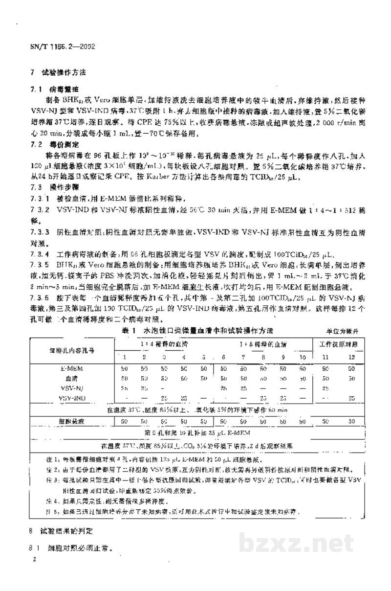 SN/T 1166.2-2002水泡性口炎微量血清中和试验操作规程 SN/T 1166.2-2002水泡性口炎微量血清中和试验操作规程