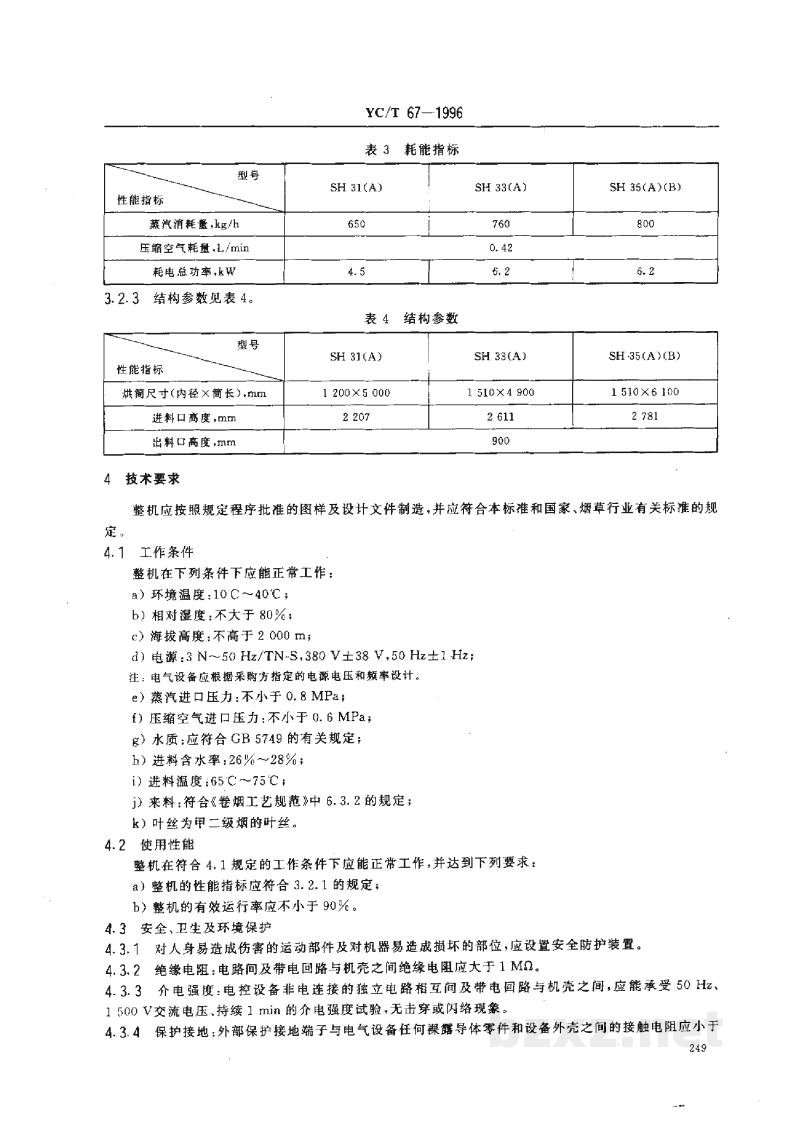 YC/T 67-1996烟草机械 SH31、SH33、SH35型管板式烘丝机 YC/T 67-1996烟草机械 SH31、SH33、SH35型管板式烘丝机
