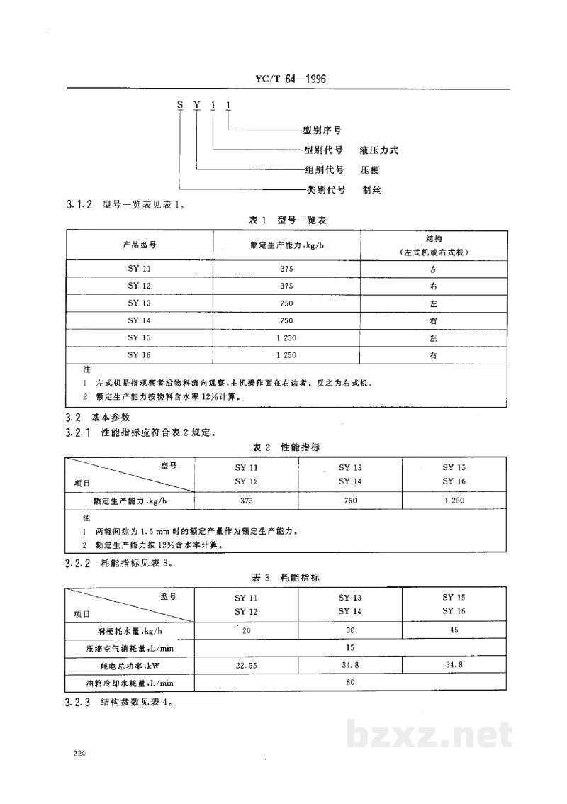 YC/T 64-1996烟草机械SY11~16型压梗机 YC/T 64-1996烟草机械SY11~16型压梗机