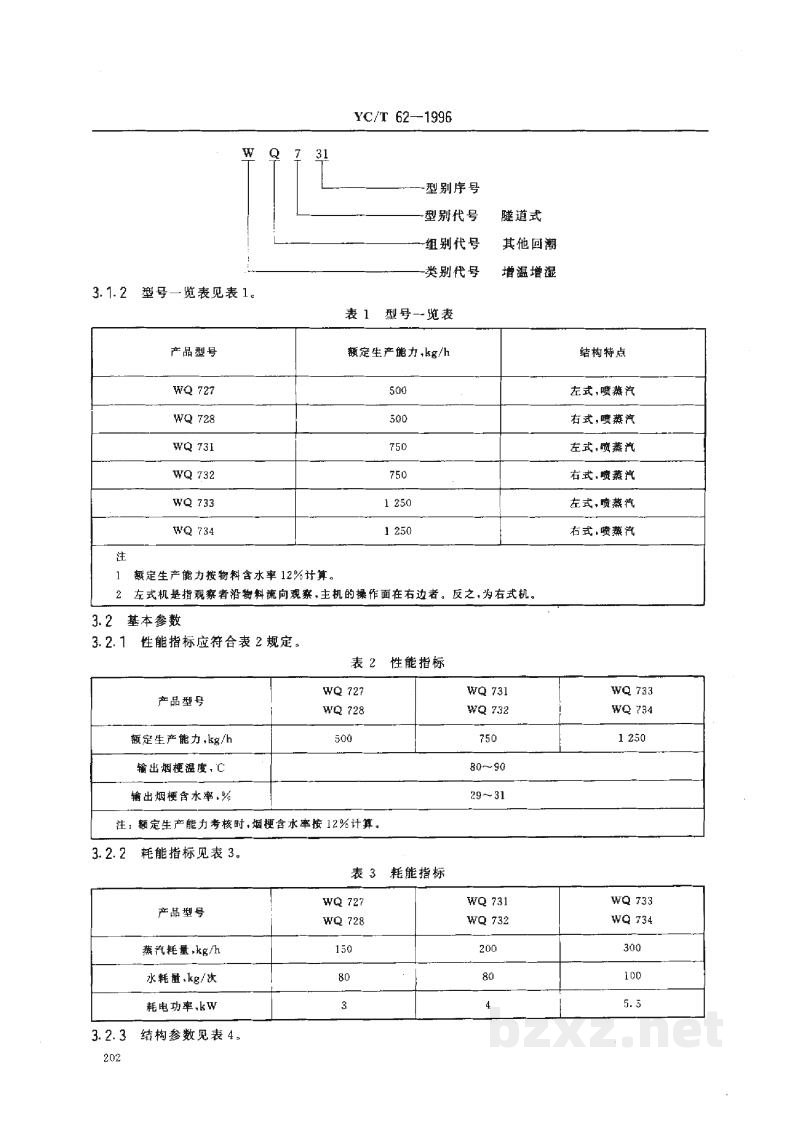 YC/T 62-1996烟草机械 WQ727-728型、WQ731-734型隧道式烟梗回潮机 YC/T 62-1996烟草机械 WQ727-728型、WQ731-734型隧道式烟梗回潮机