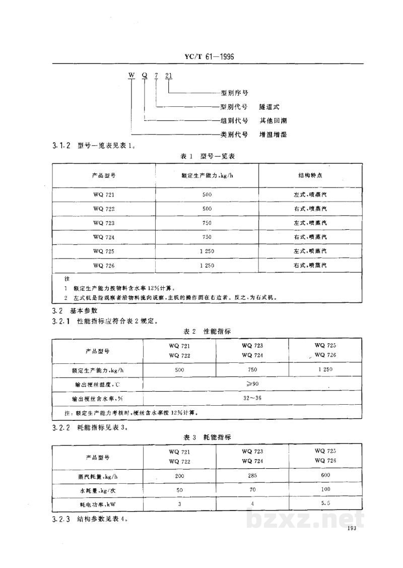 YC/T 61-1996烟草机械WQ721~726型隧道式梗丝回潮机 YC/T 61-1996烟草机械WQ721~726型隧道式梗丝回潮机