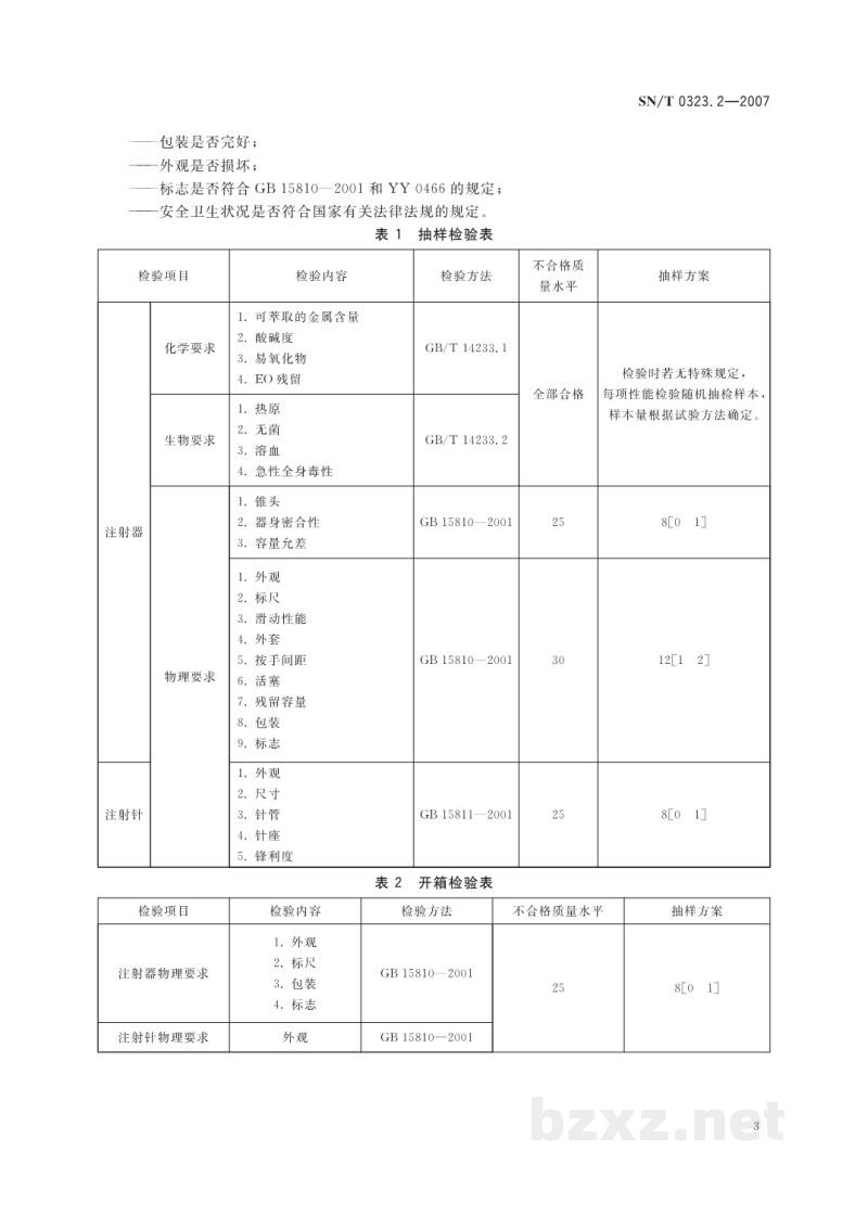 SN/T 0323.2-2007进出口医疗器械检验规程 第2部分:一次性使用无菌注射器 SN/T 0323.2-2007进出口医疗器械检验规程 第2部分:一次性使用无菌注射器