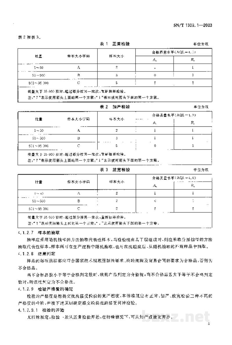 SN/T 1309.1-2003鞋类检验规程　抽样规程